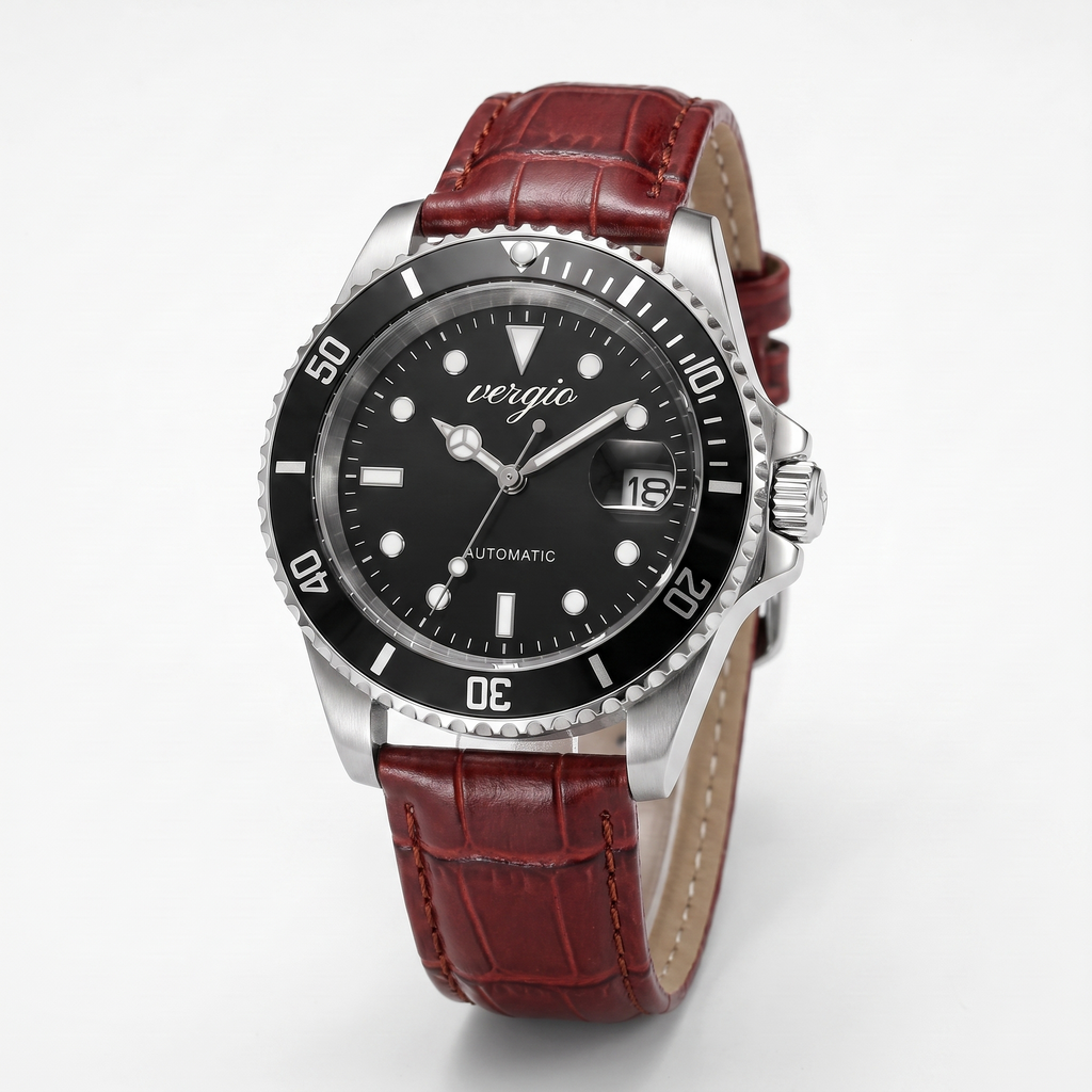 Correa de piel burdeos VERGIO con reloj Diver 40