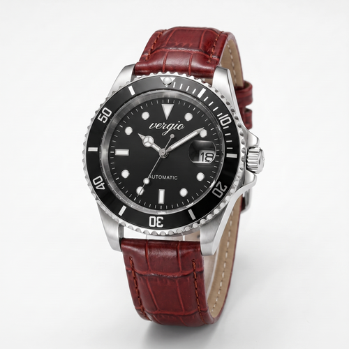 Correa de piel burdeos VERGIO con reloj Diver 40