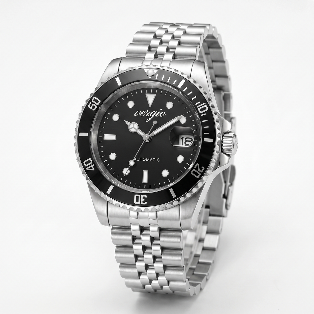 Reloj Vergio Diver 40 negro con correa de acero jubilee
