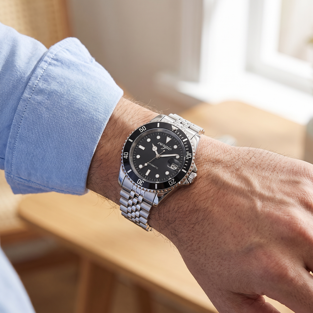 Reloj Vergio Diver 40 negro en la muñeca