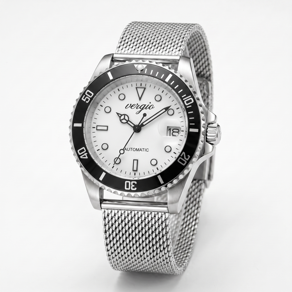 Correa de malla milanesa con reloj Vergio esfera blanca