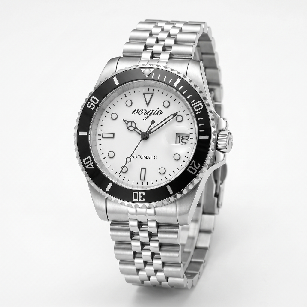 Reloj Vergio esfera blanca con correa de acero jubilee