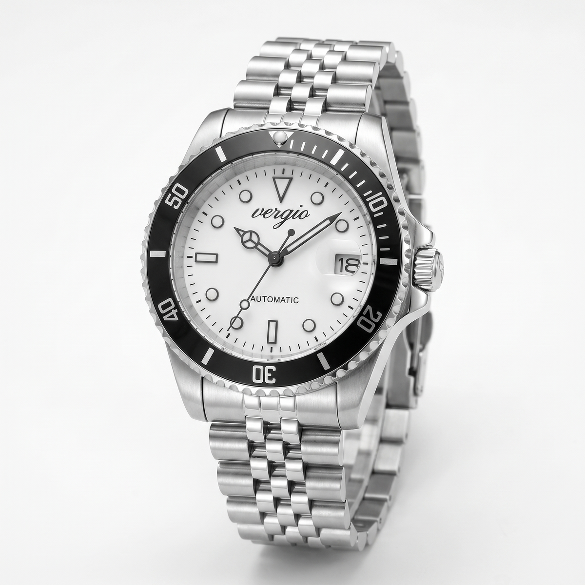 Reloj Vergio esfera blanca con correa de acero jubilee