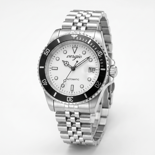 Correa de acero jubilee con reloj Vergio esfera blanca