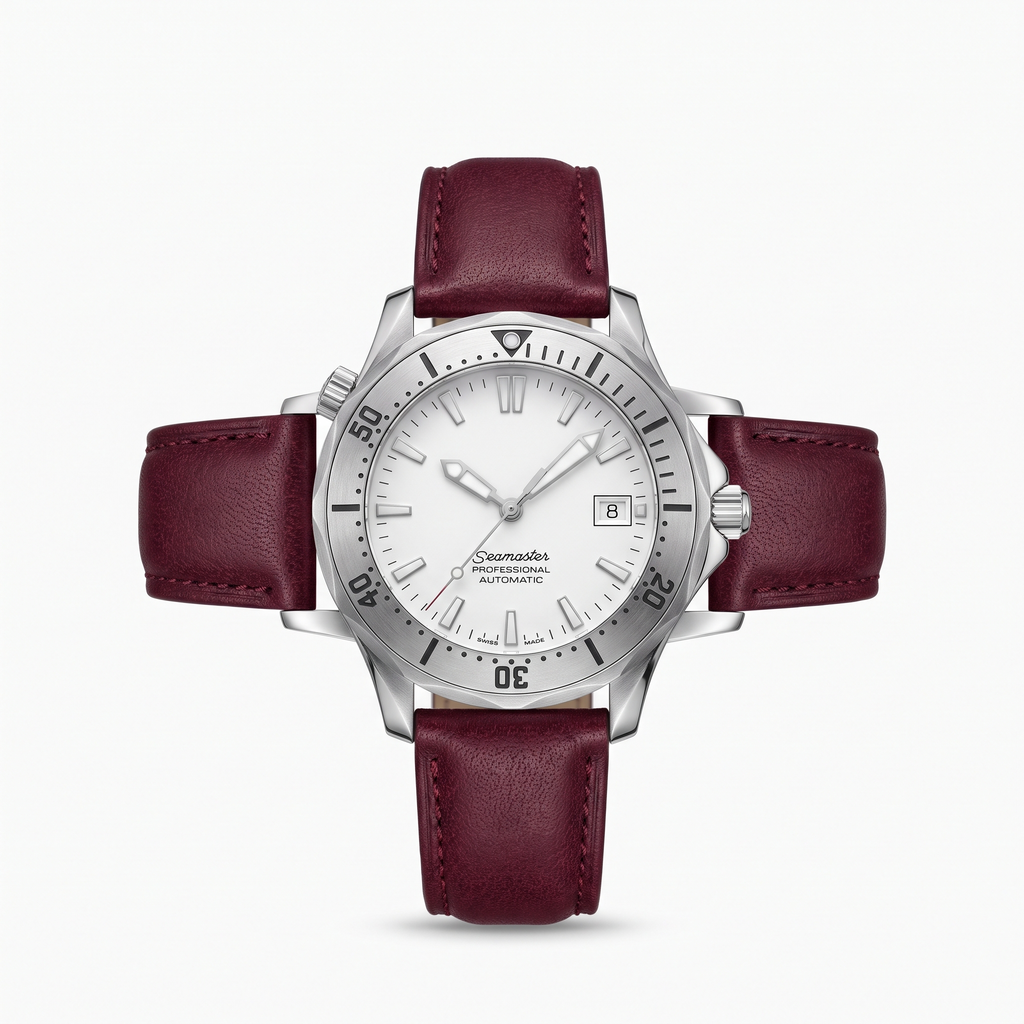 Reloj esfera blanca con correa de piel burdeos