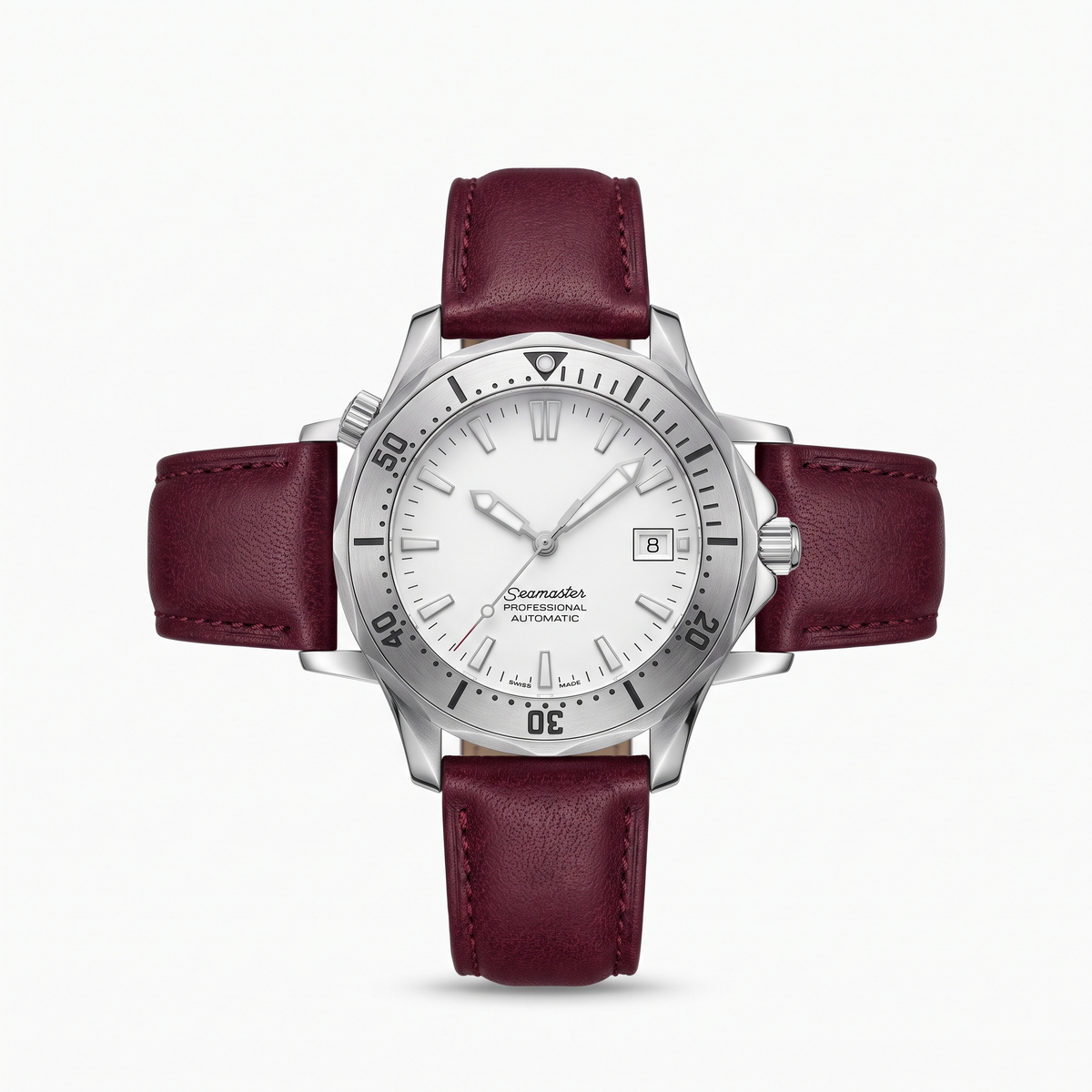 Reloj esfera blanca con correa de piel burdeos