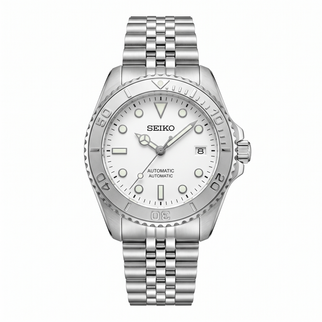 Reloj esfera blanca con correa de acero jubilee