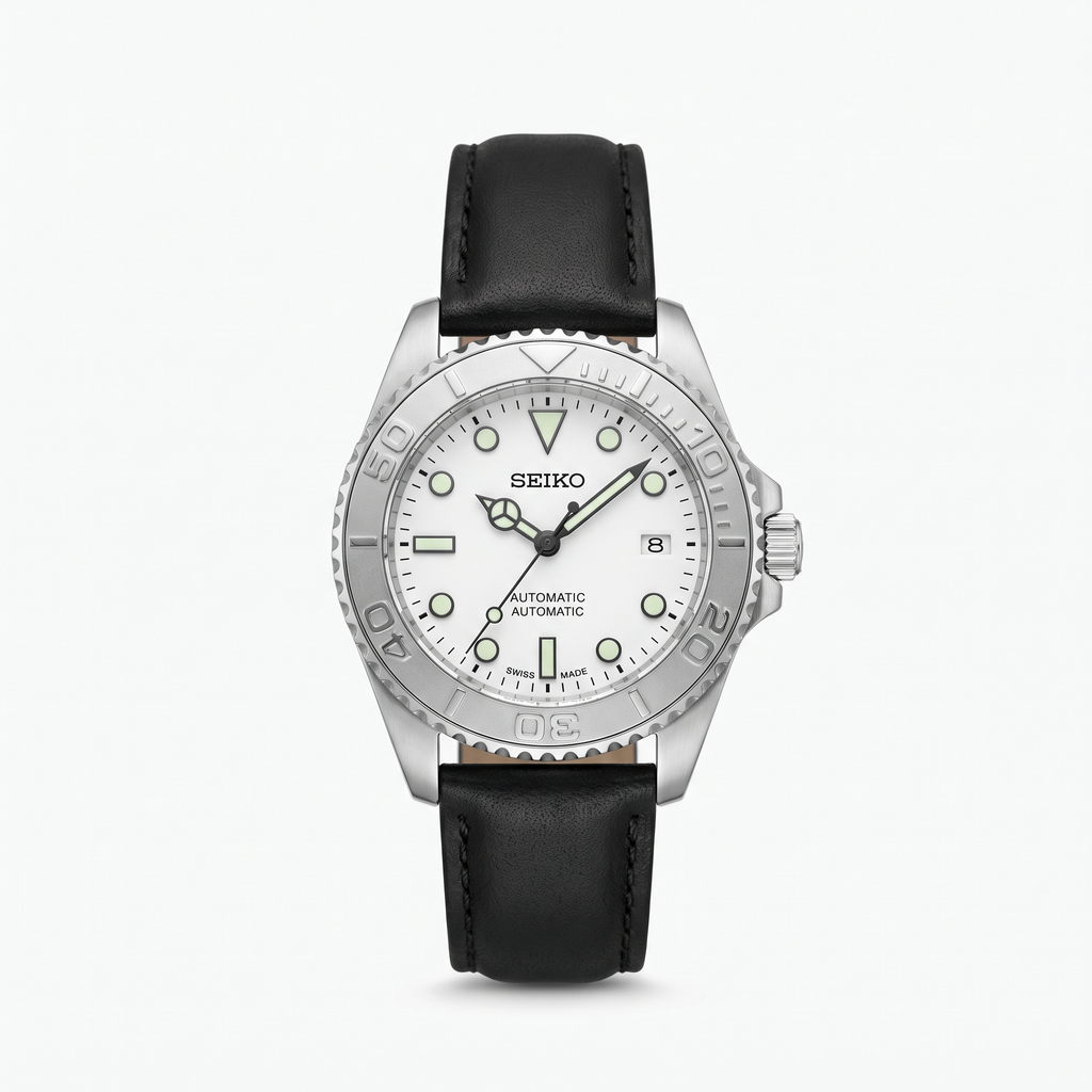 Reloj esfera blanca con correa de piel negra