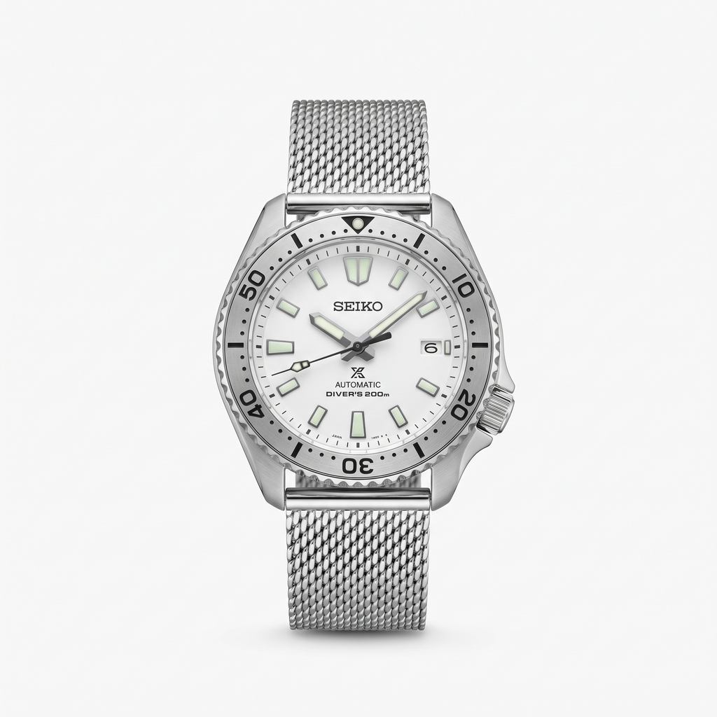 Reloj esfera blanca con correa de malla milanesa